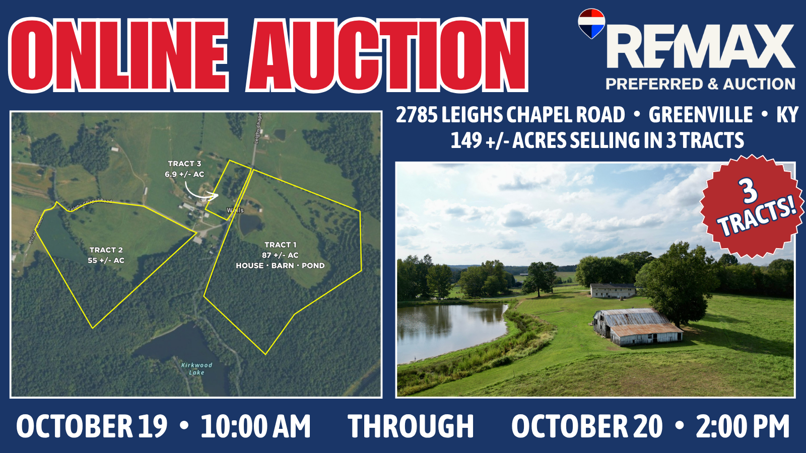 149 +/- Acres Selling in 3 Tracts in Greenville, Kentucky